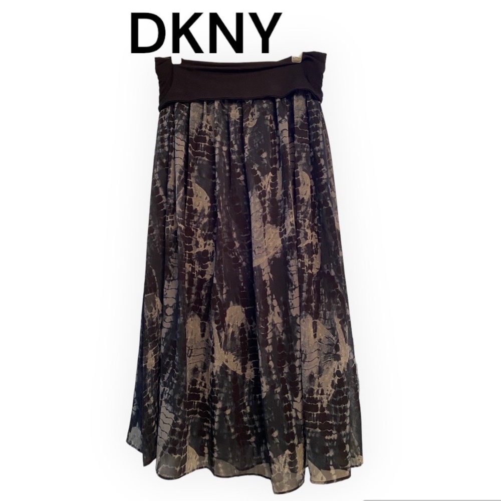 DKNY Printed Banded Maxi Skirt Blue & Black M